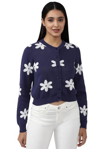 forever 21 women's cotton round neck cardigan sweater (598117_navy