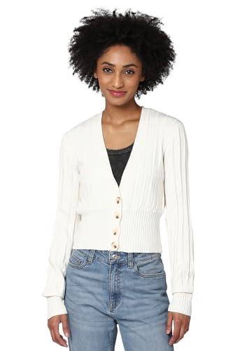 forever 21 women's rayon blend v-neck cardigan sweater (445212_white