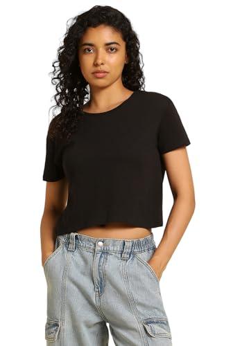 forever 21 women's solid regular fit blouse (476801_black