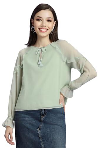 forever 21 women's solid regular fit blouse (fwa23dwof0030_green