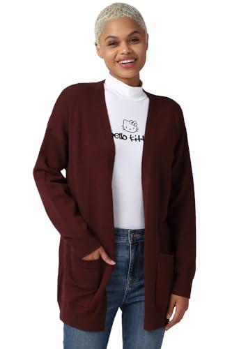 forever 21 women's viscose round neck cardigan sweater (439917_maroon