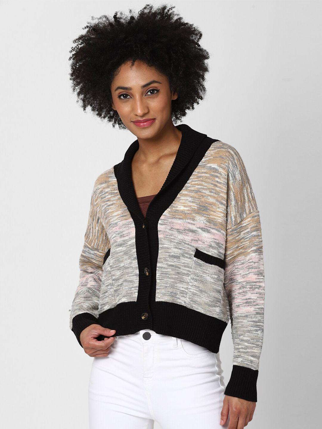 forever 21 women beige & grey abstract printed crop cardigan
