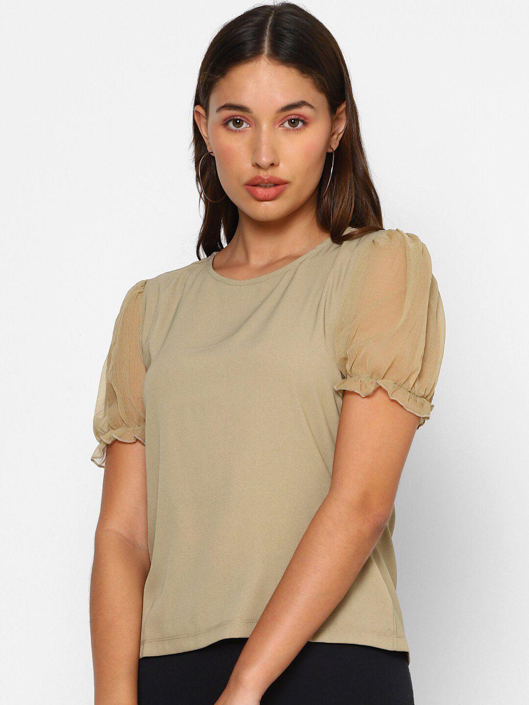 forever 21 women beige puff sleeve regular top