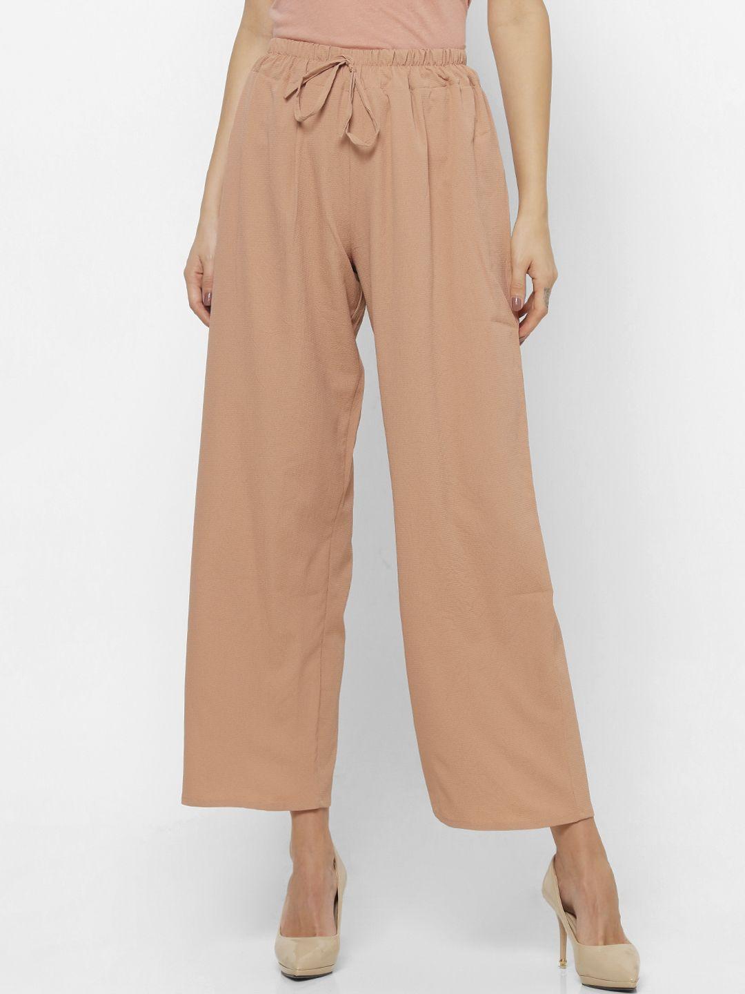 forever 21 women beige regular fit solid parallel trousers
