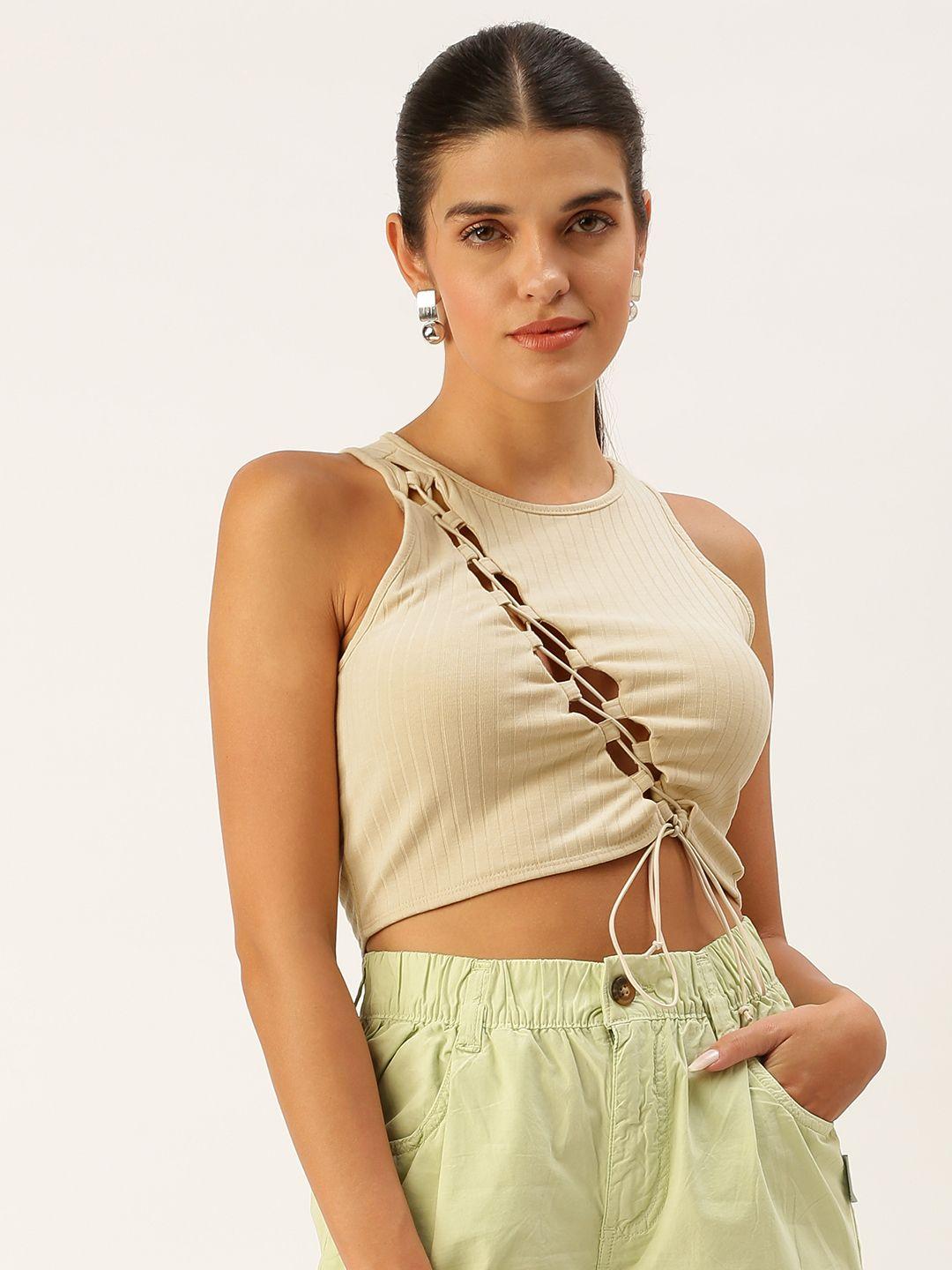 forever 21 women beige ribbbed  tank crop top