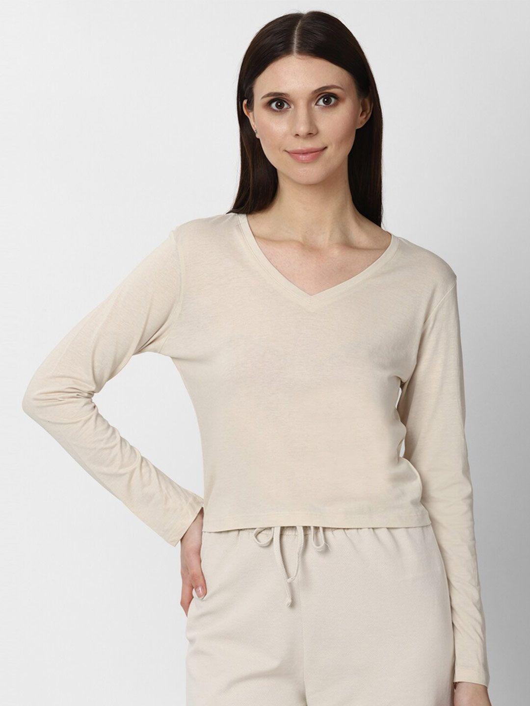 forever 21 women beige solid  top