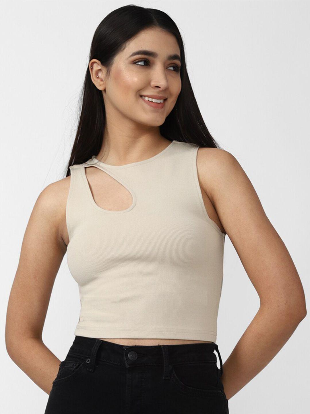 forever 21 women beige solid crop top