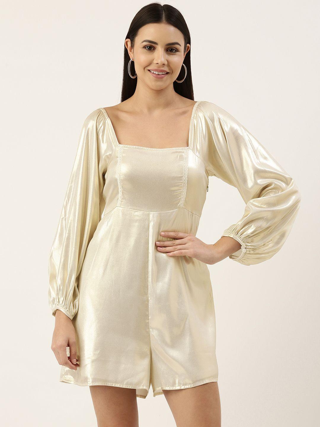 forever 21 women beige solid satin long sleeves basic jumpsuit