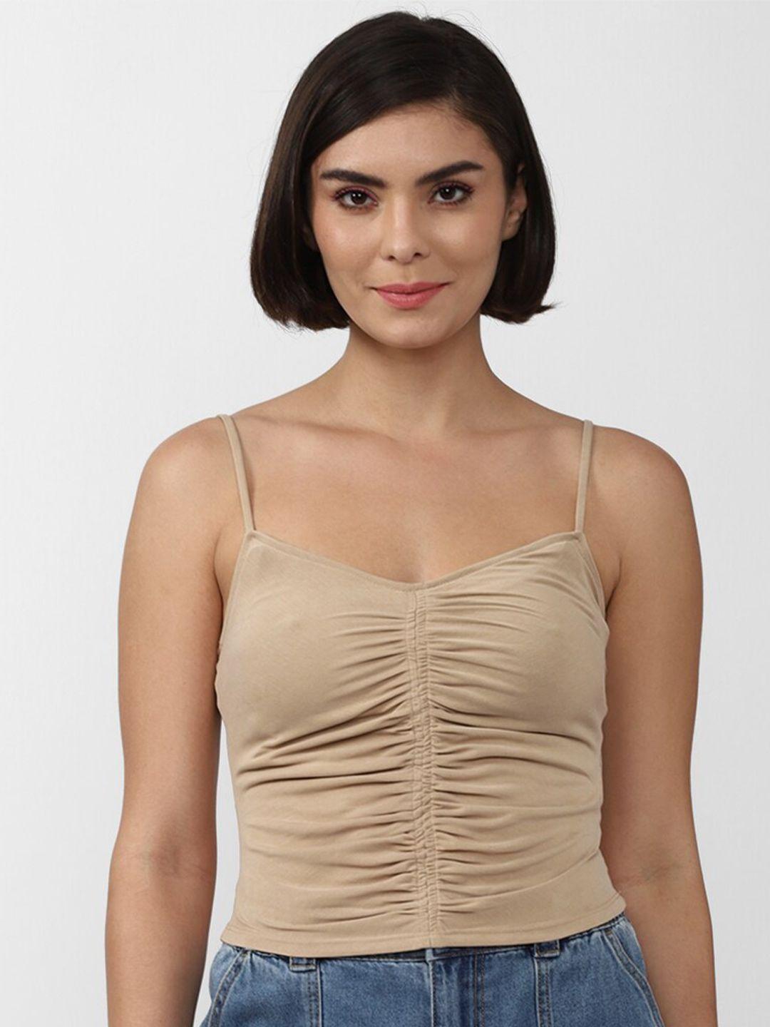 forever 21 women beige solid tank crop top