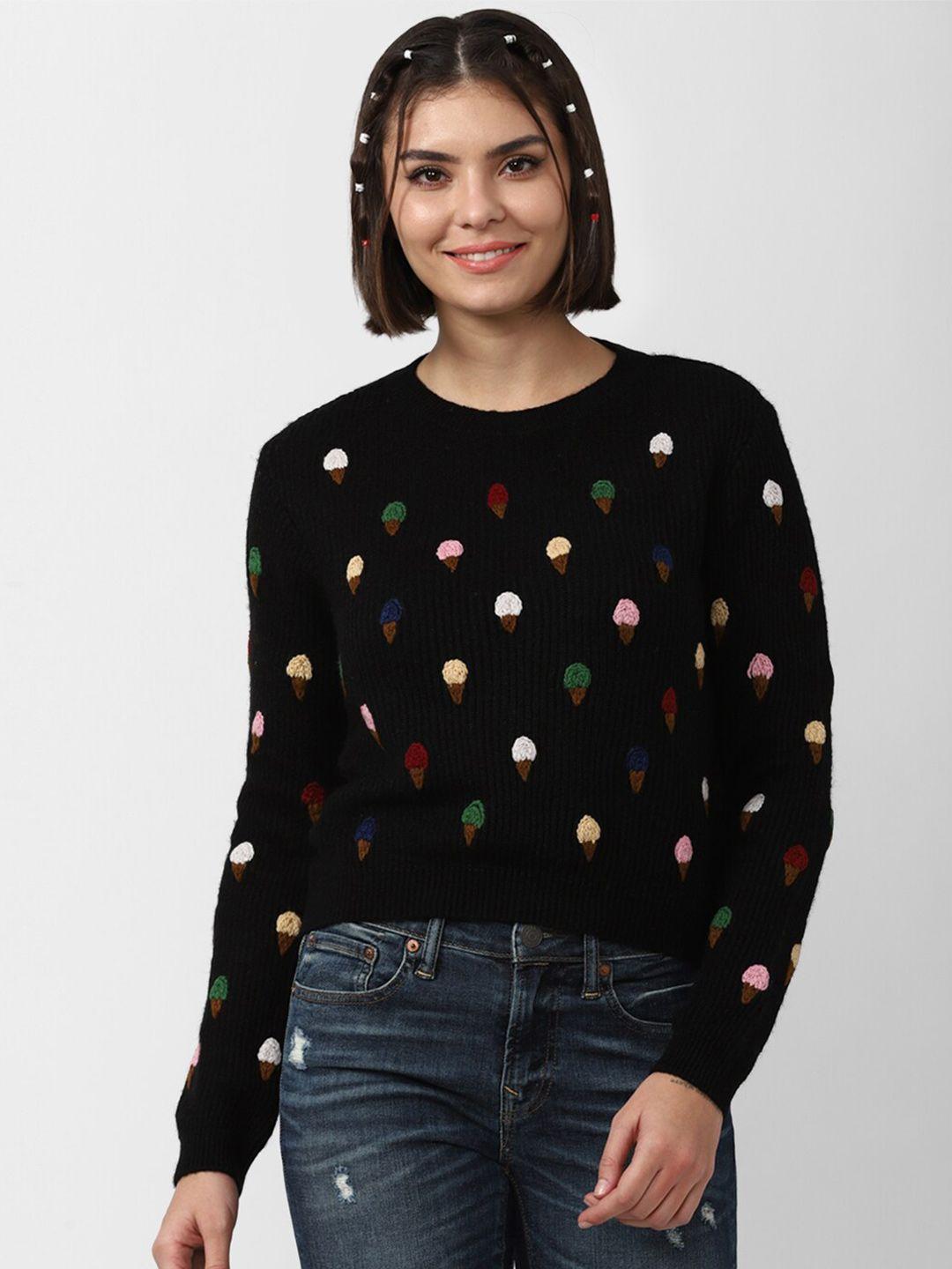 forever 21 women black & pink embroidered pullover