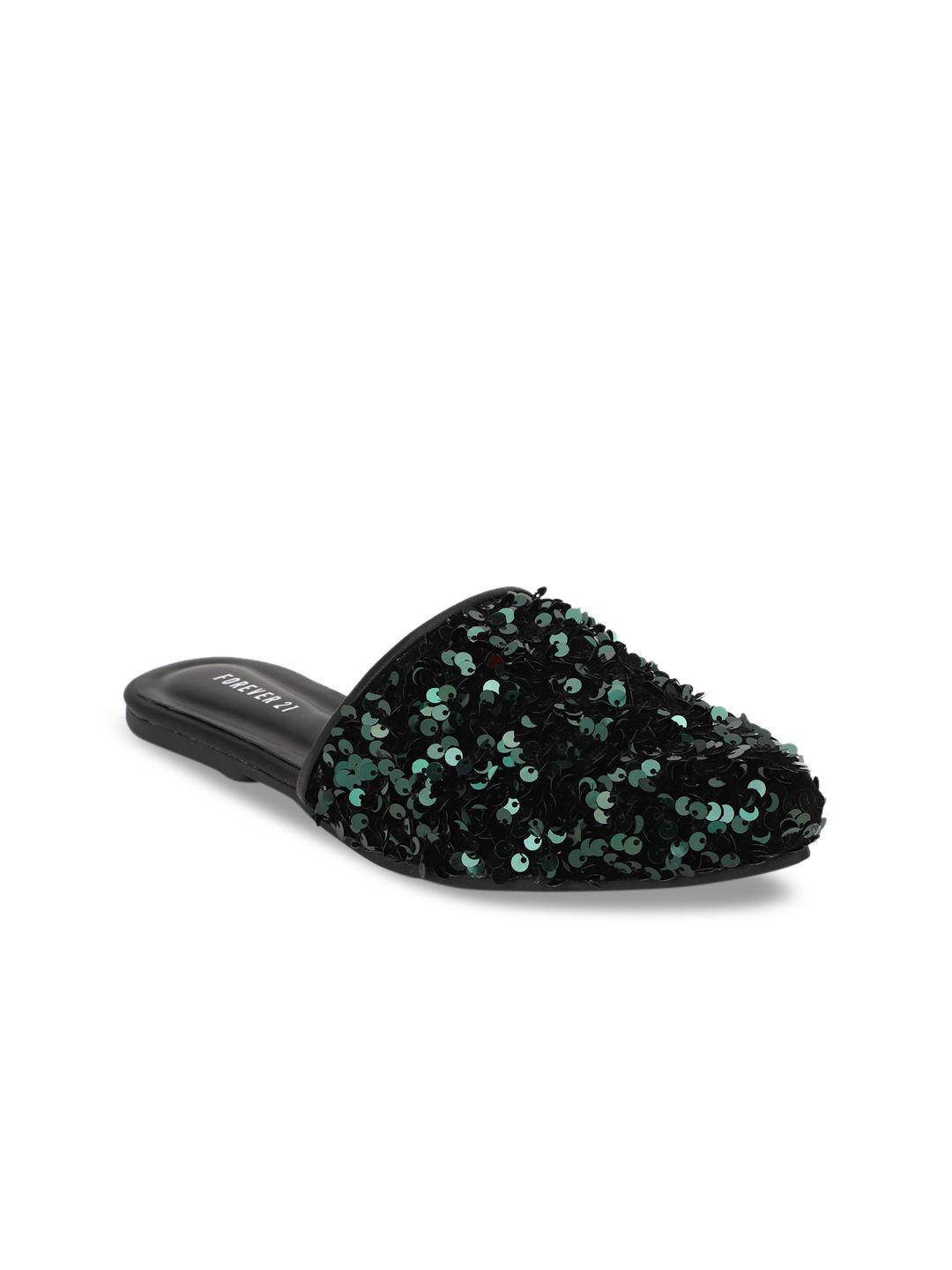 forever 21 women black embellished mules flats