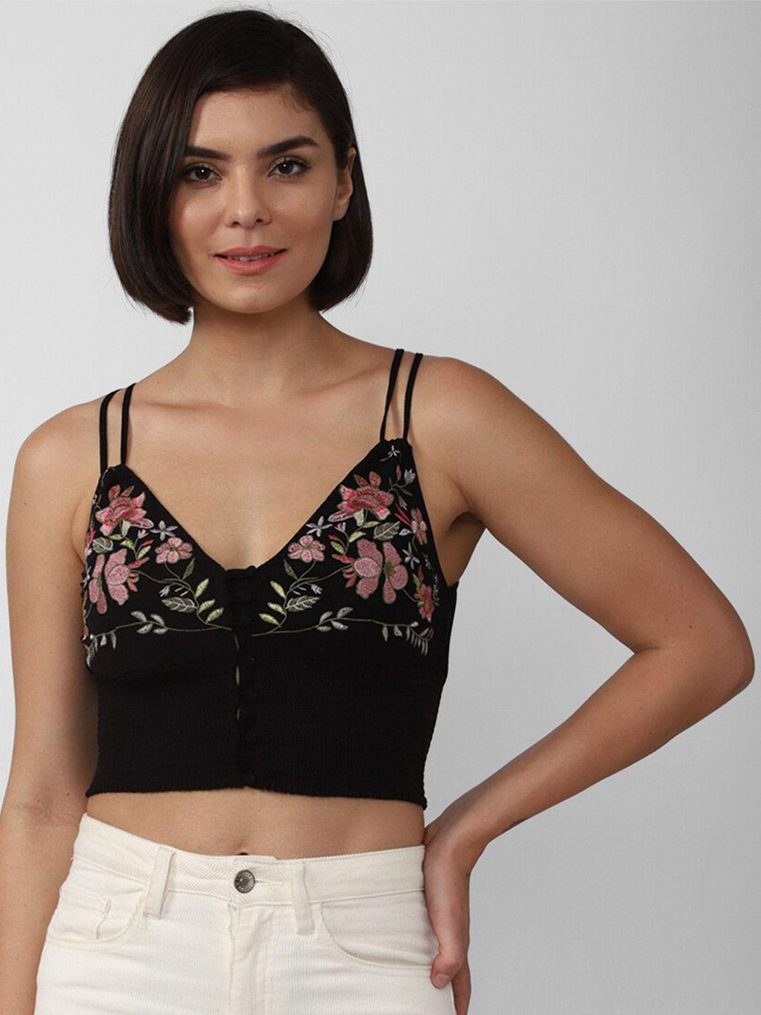 forever 21 women black floral embroidered bralette crop top