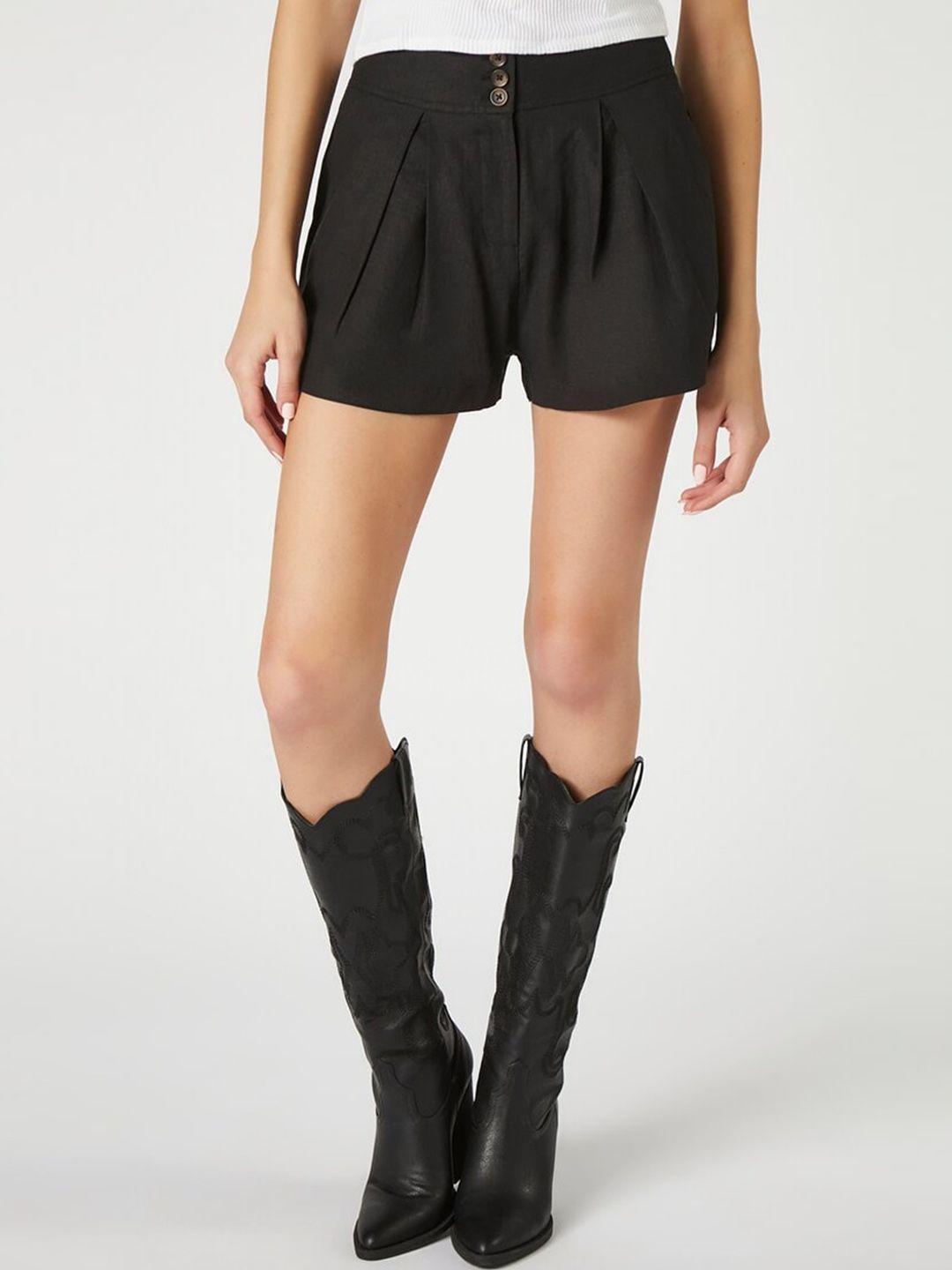 forever 21 women black mid-rise pleated regular shorts