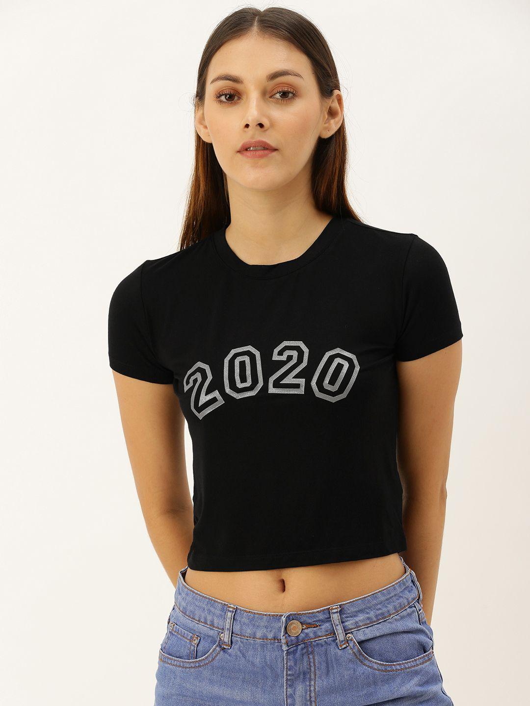 forever 21 women black printed regular crop top