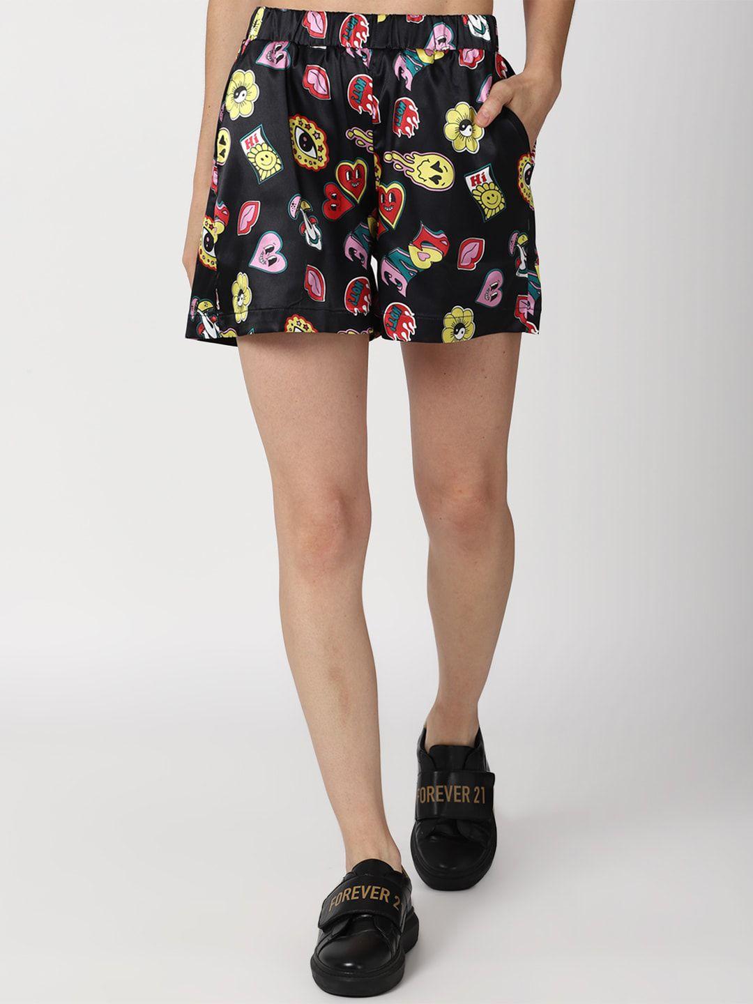 forever 21 women black printed shorts