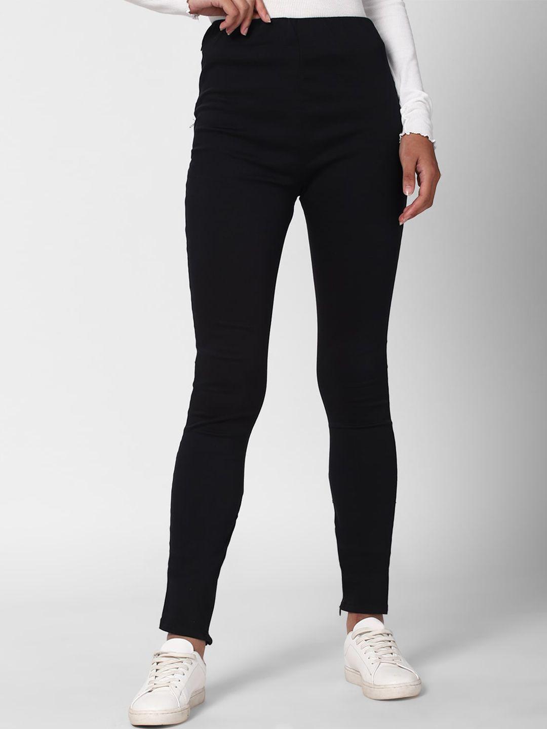 forever 21 women black skinny fit trousers