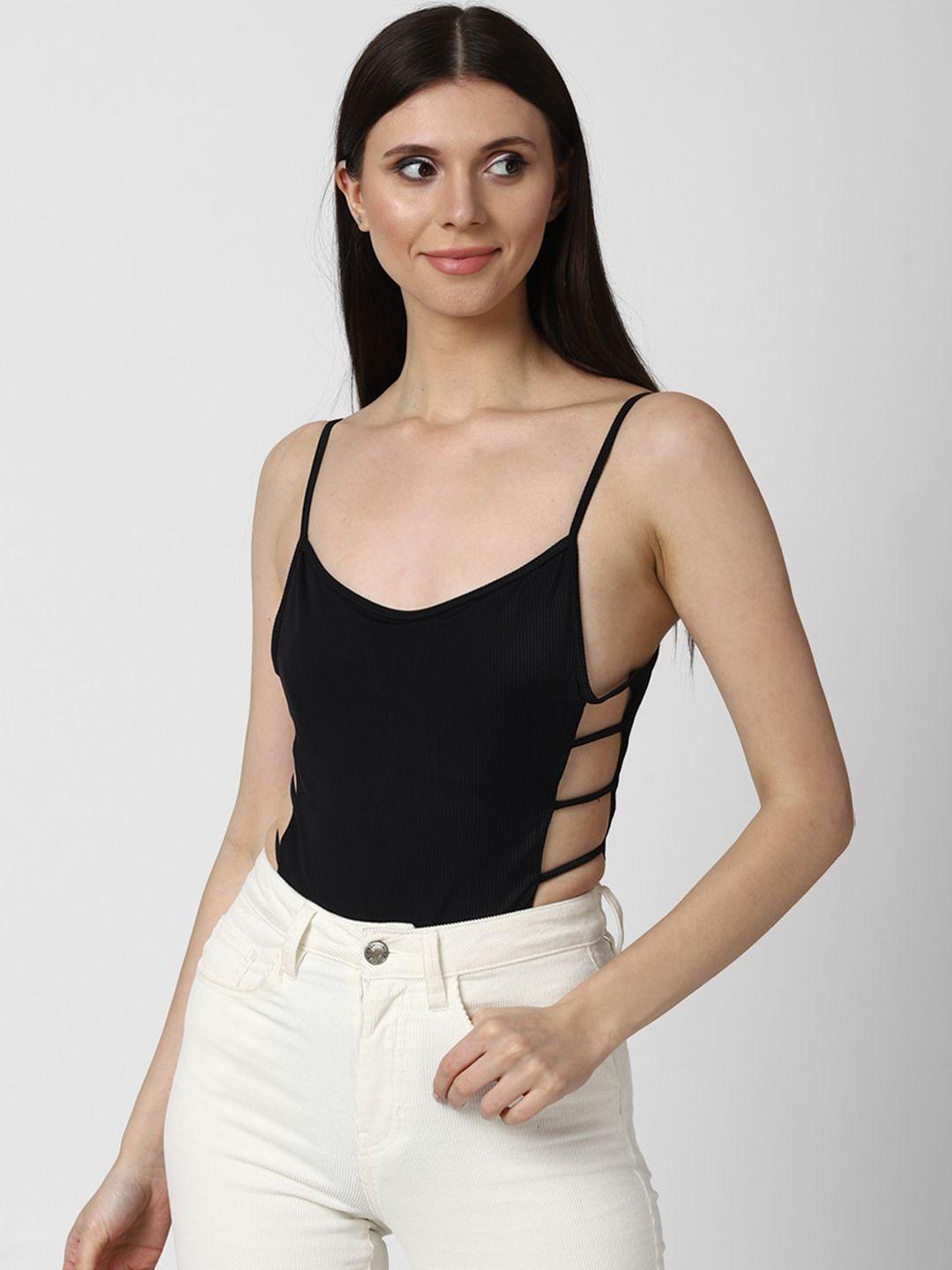 forever 21 women black solid cut out body suit
