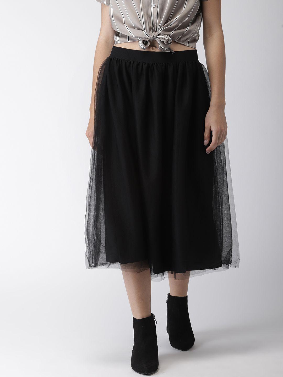 forever 21 women black solid net a-line skirt