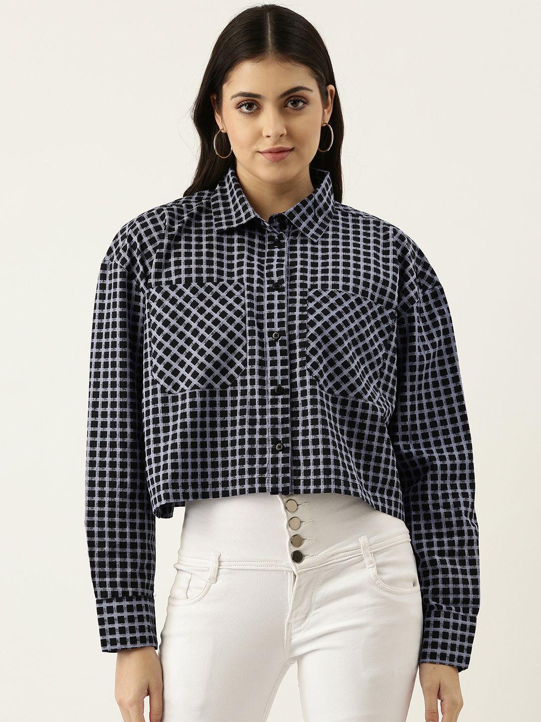 forever 21 women blue & black printed pure cotton casual shirt
