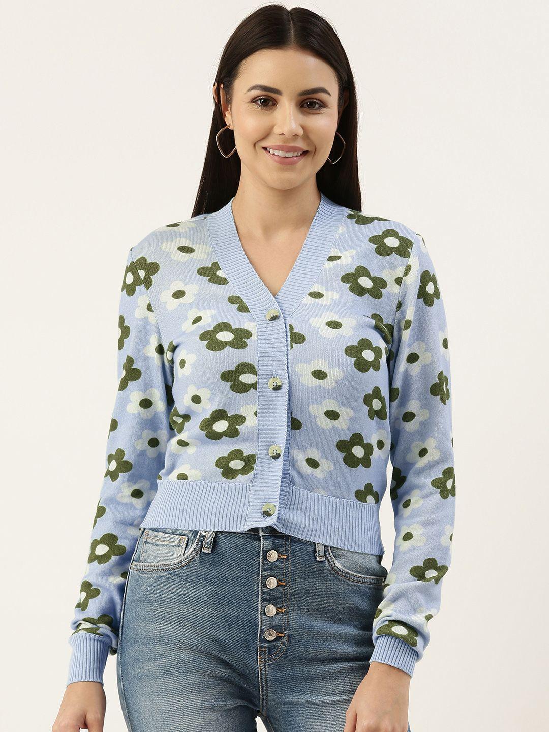 forever 21 women blue & green floral printed cardigan