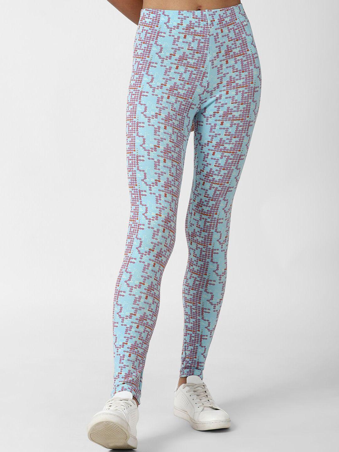 forever 21 women blue & pink abstract printed fitted legging