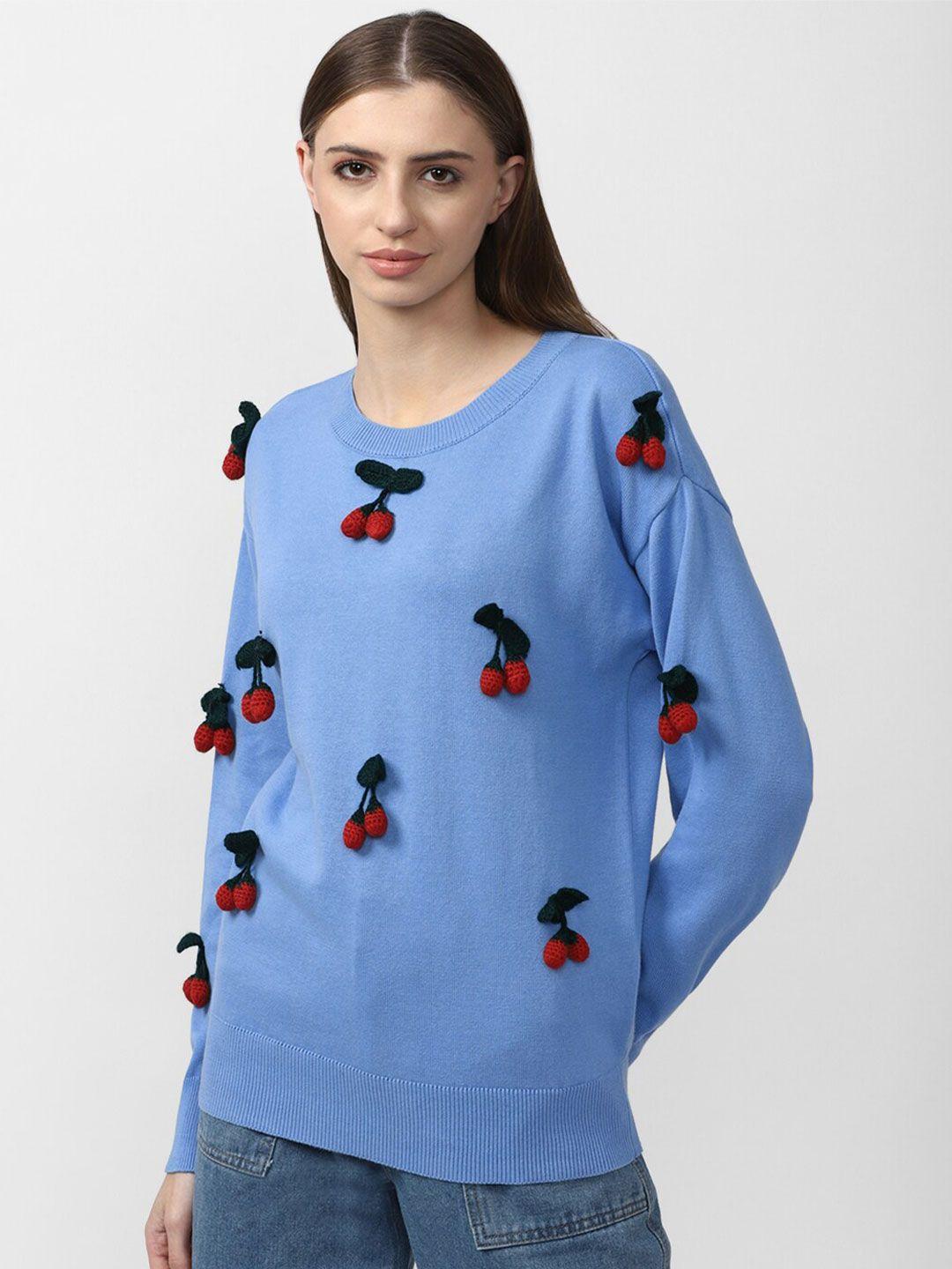 forever 21 women blue & red embroidered pullover