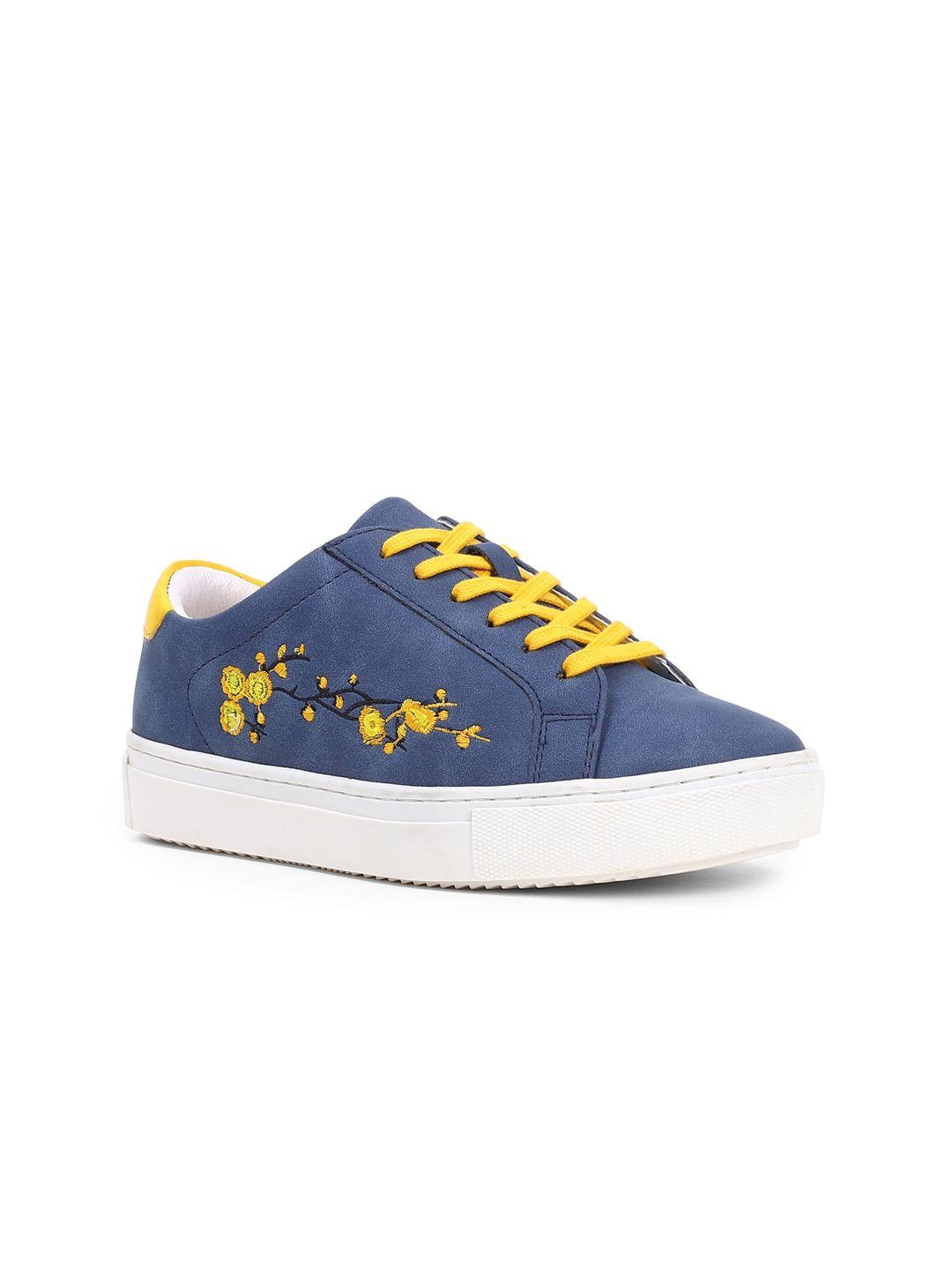 forever 21 women blue & yellow floral woven design everyday sneakers