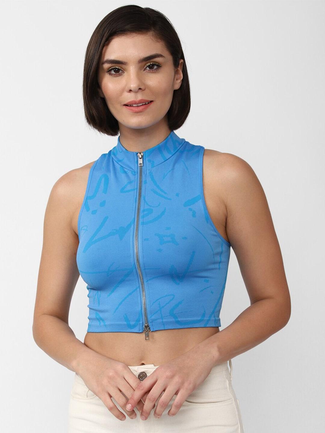 forever 21 women blue abstract printed crop top
