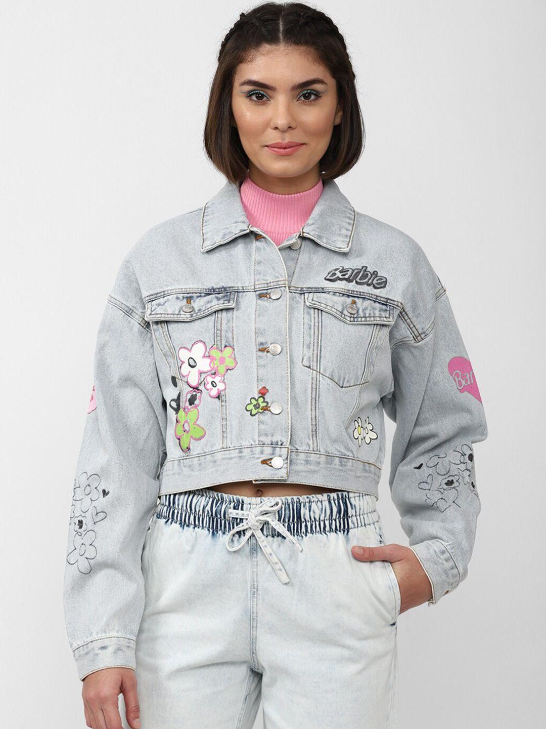 forever 21 women blue crop cotton denim jacket