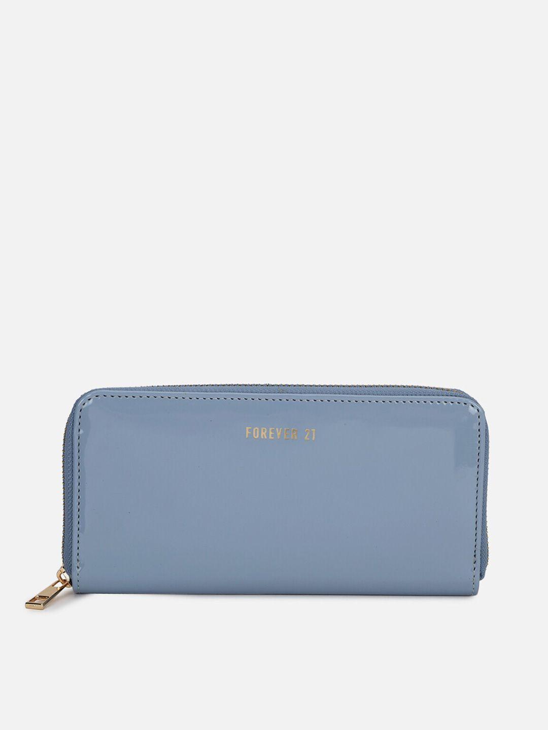 forever 21 women blue pu zip around wallet