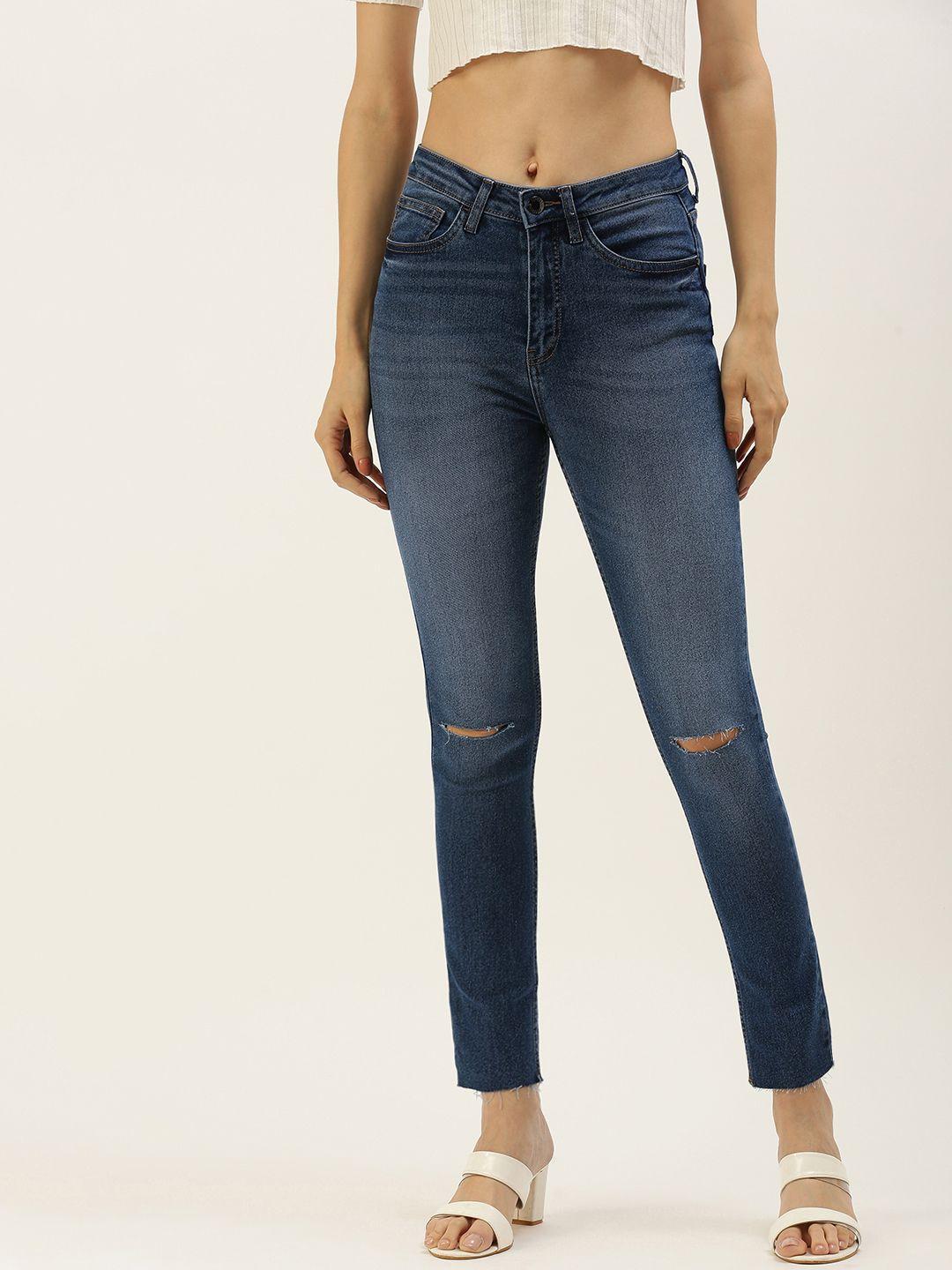 forever 21 women blue slash knee heavy fade stretchable jeans