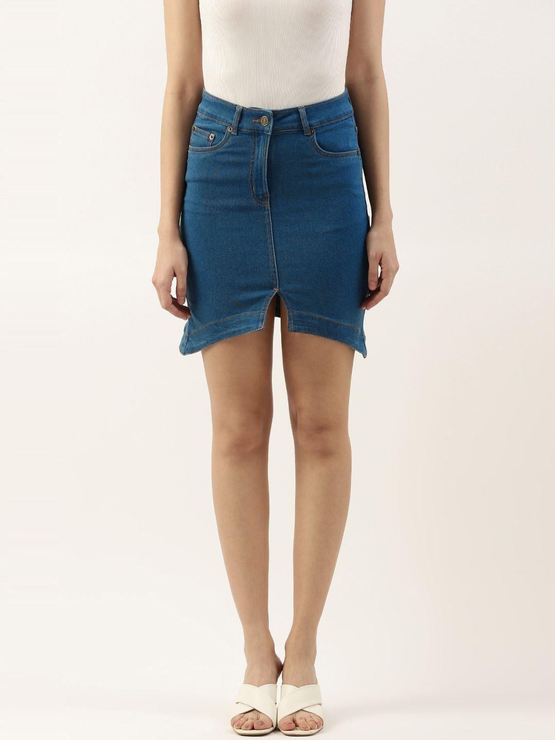 forever 21 women blue solid above knee denim skirt