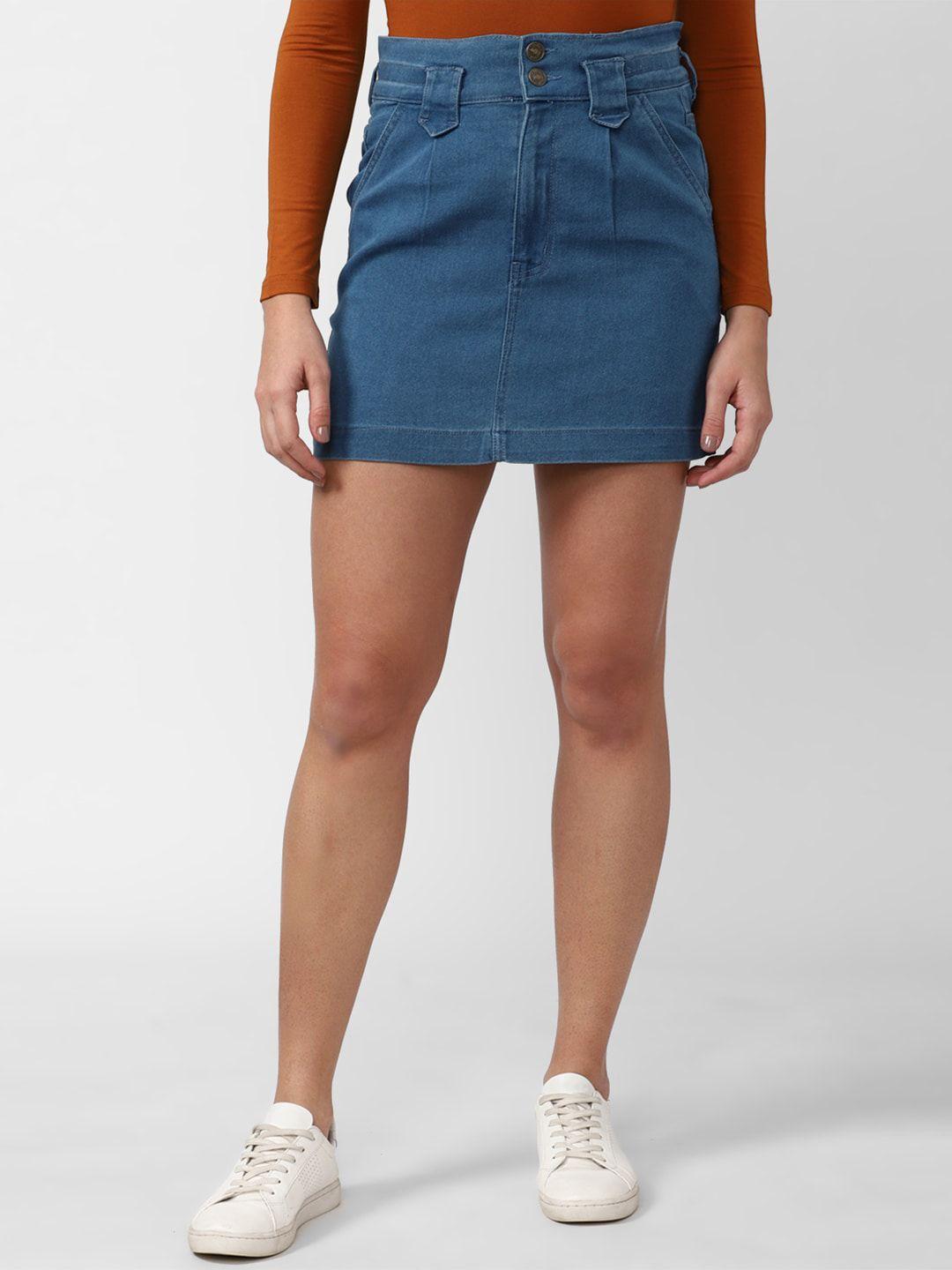 forever 21 women blue solid mini straight denim skirts