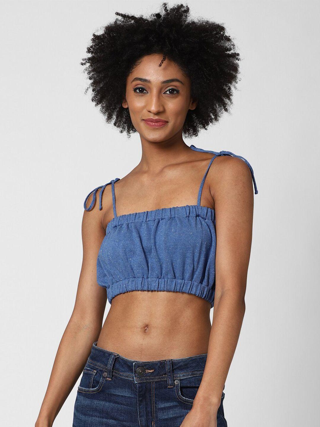 forever 21 women blue tube pure cotton crop top