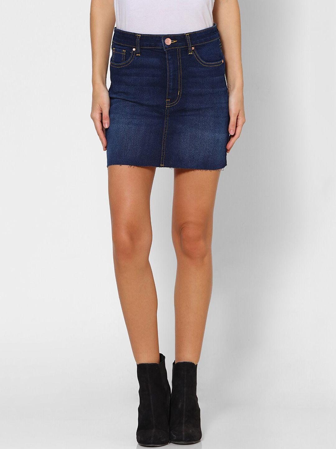 forever 21 women blue washed denim straight mini skirt