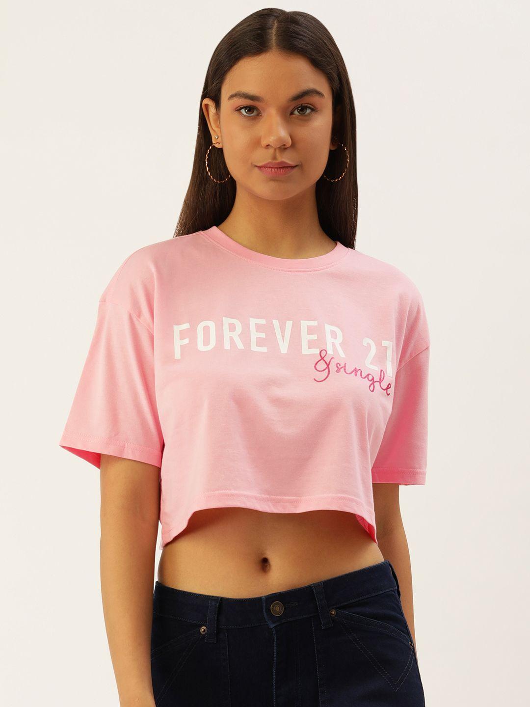 forever 21 women brand logo printed drop-shoulder sleeves t-shirt