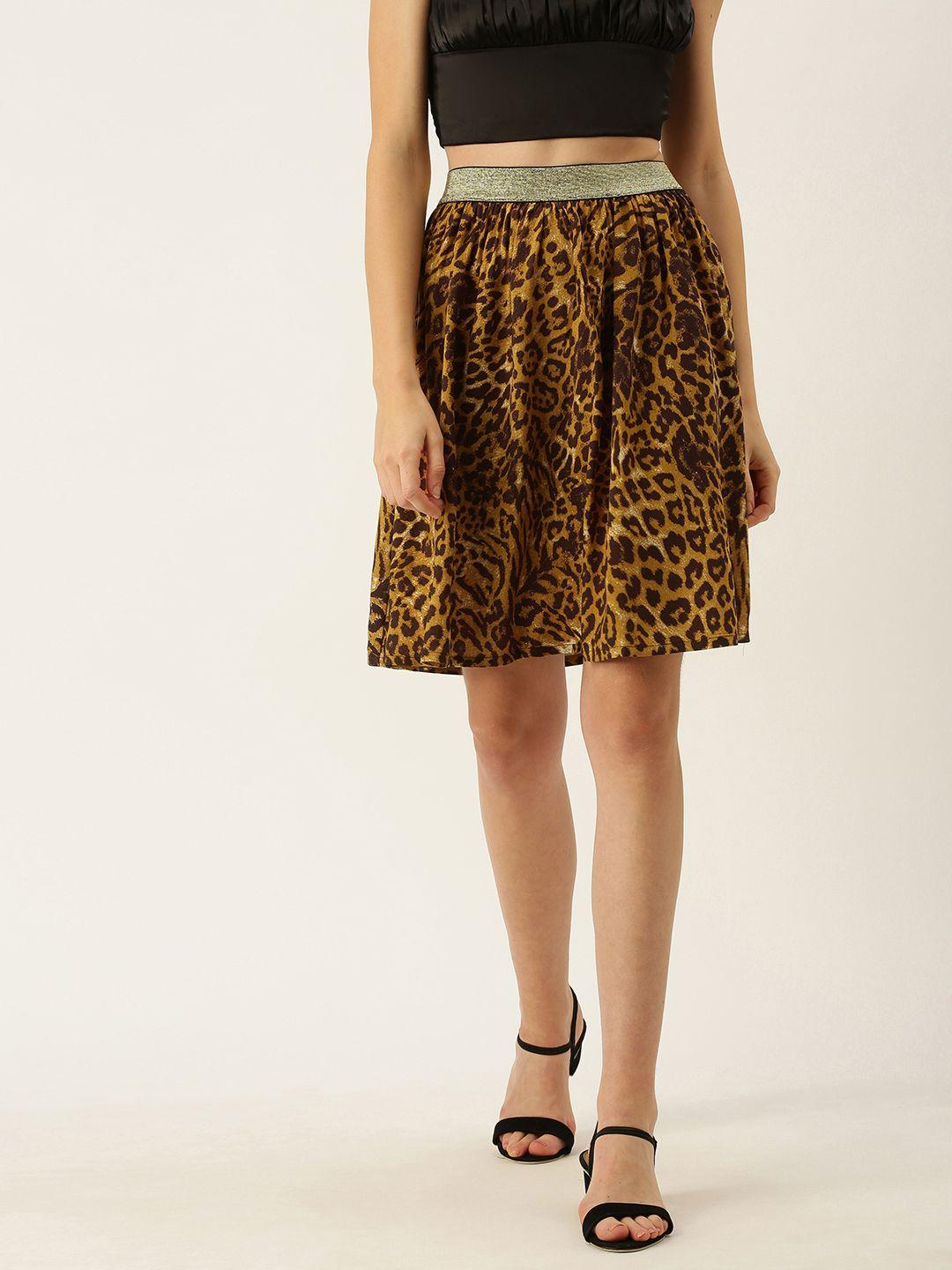 forever 21 women brown & black leopard printed a-line skirt