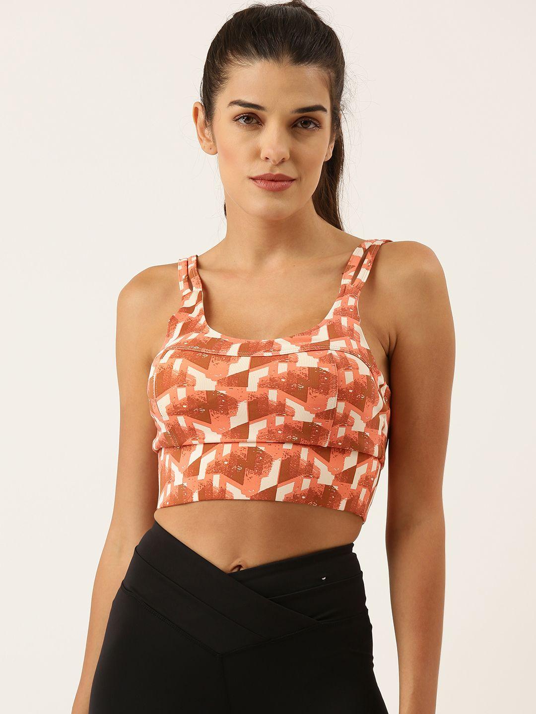 forever 21 women brown & white geometric print crop top