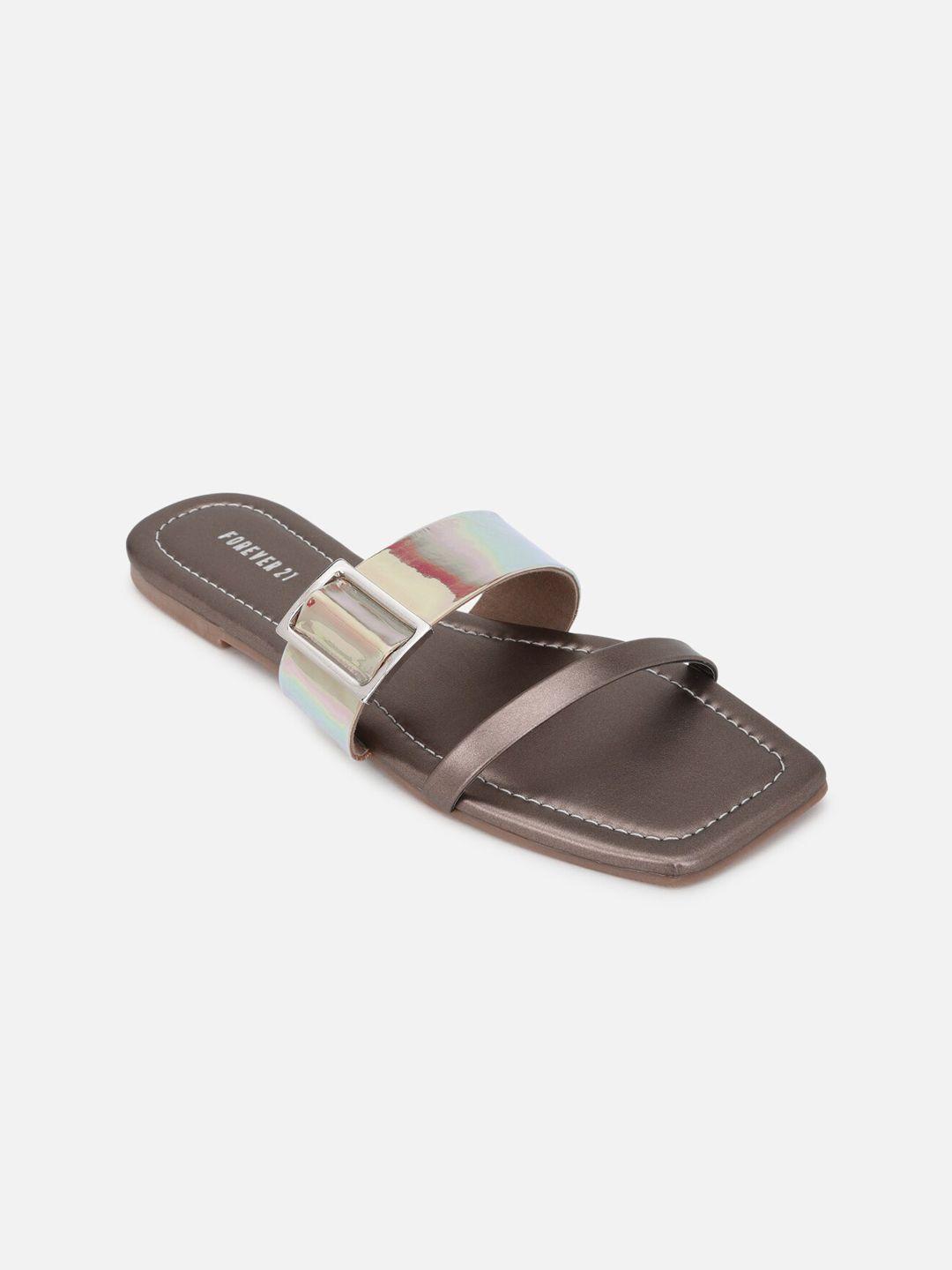 forever 21 women brown colourblocked mules with buckles flats