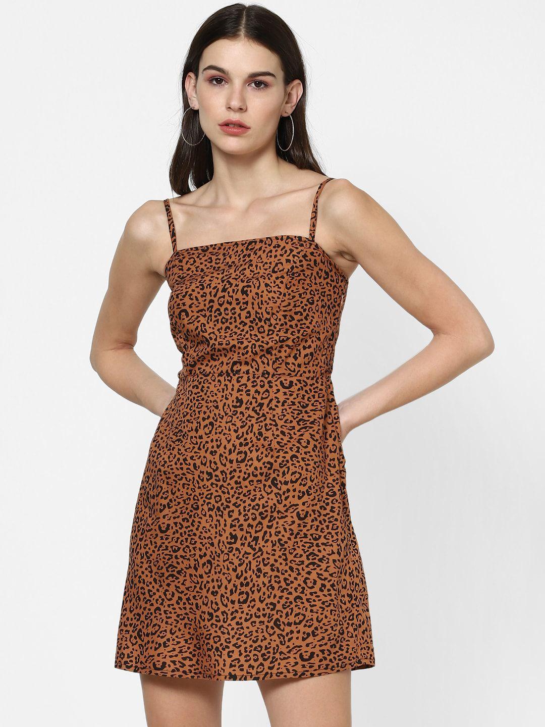 forever 21 women brown leopard printed a-line mini dress