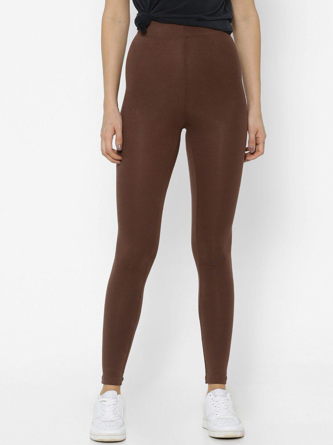 forever 21 women brown solid ankle-length tights