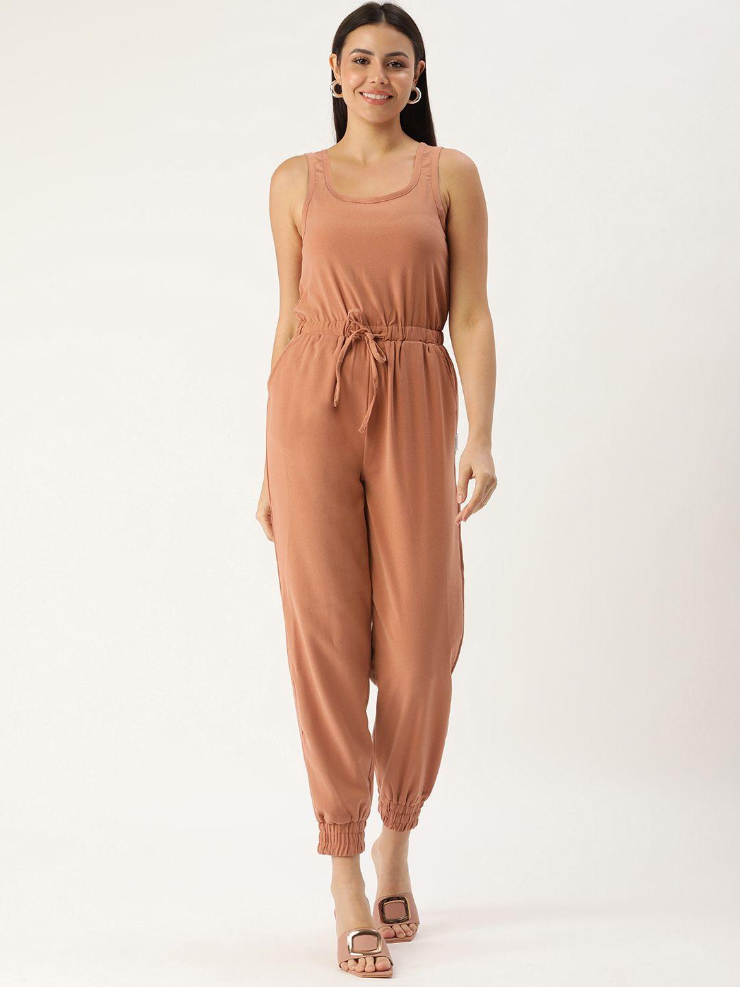 forever 21 women brown solid basic jumpsuit