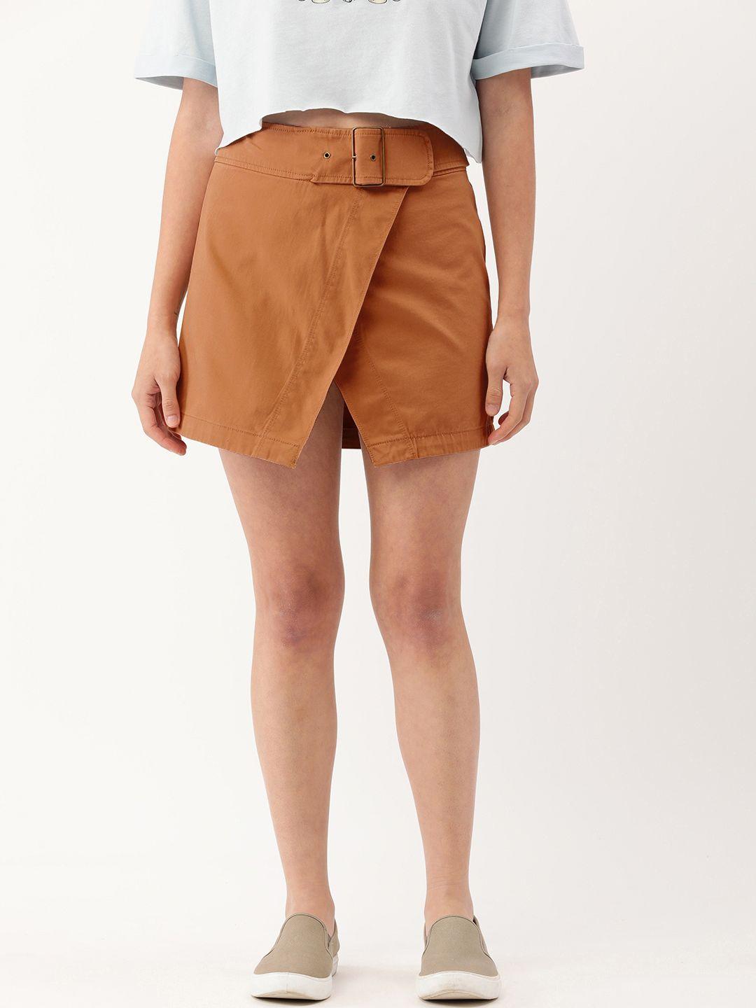 forever 21 women brown solid mini wrap skirt