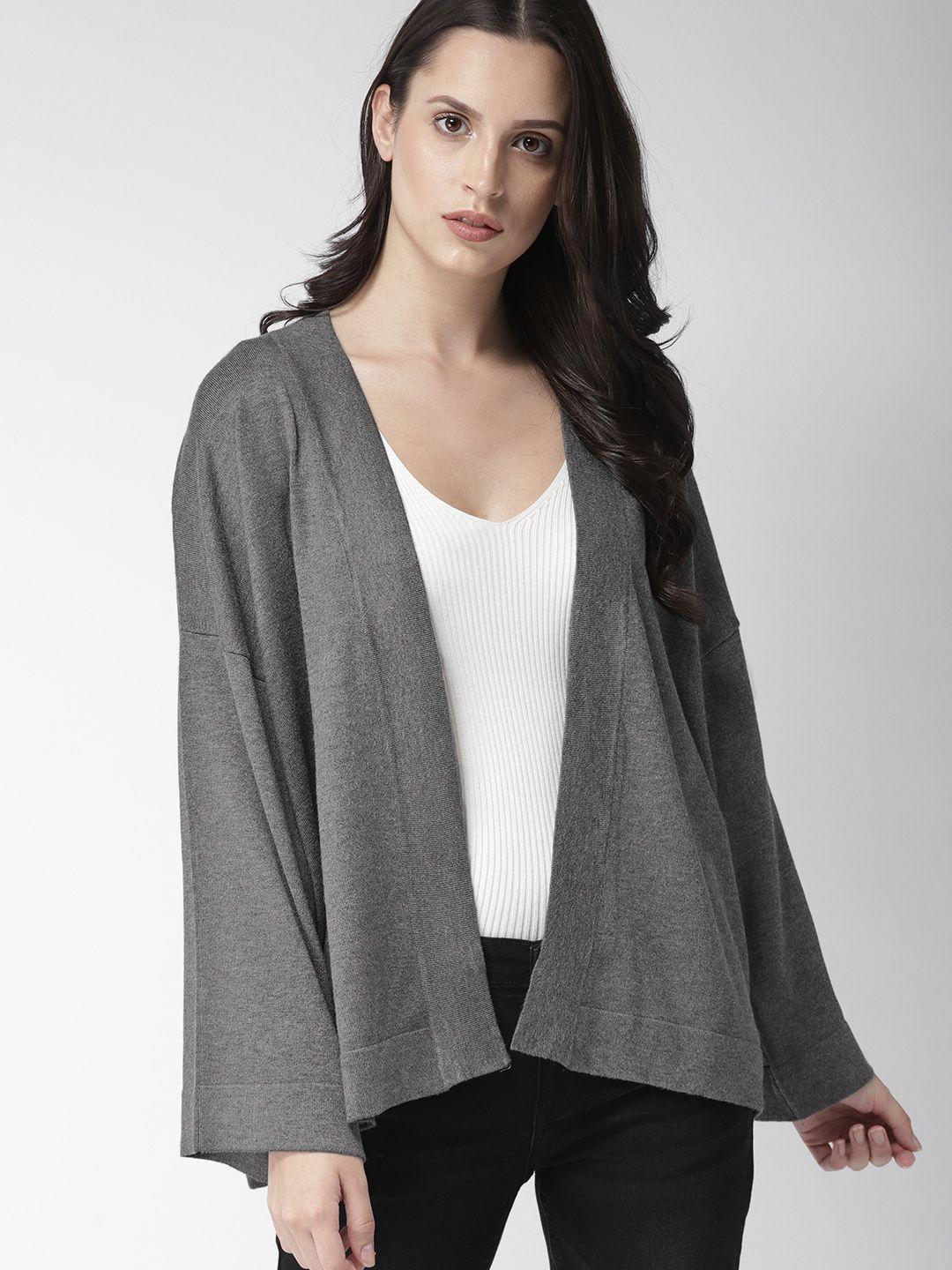 forever 21 women charcoal grey solid front-open sweater