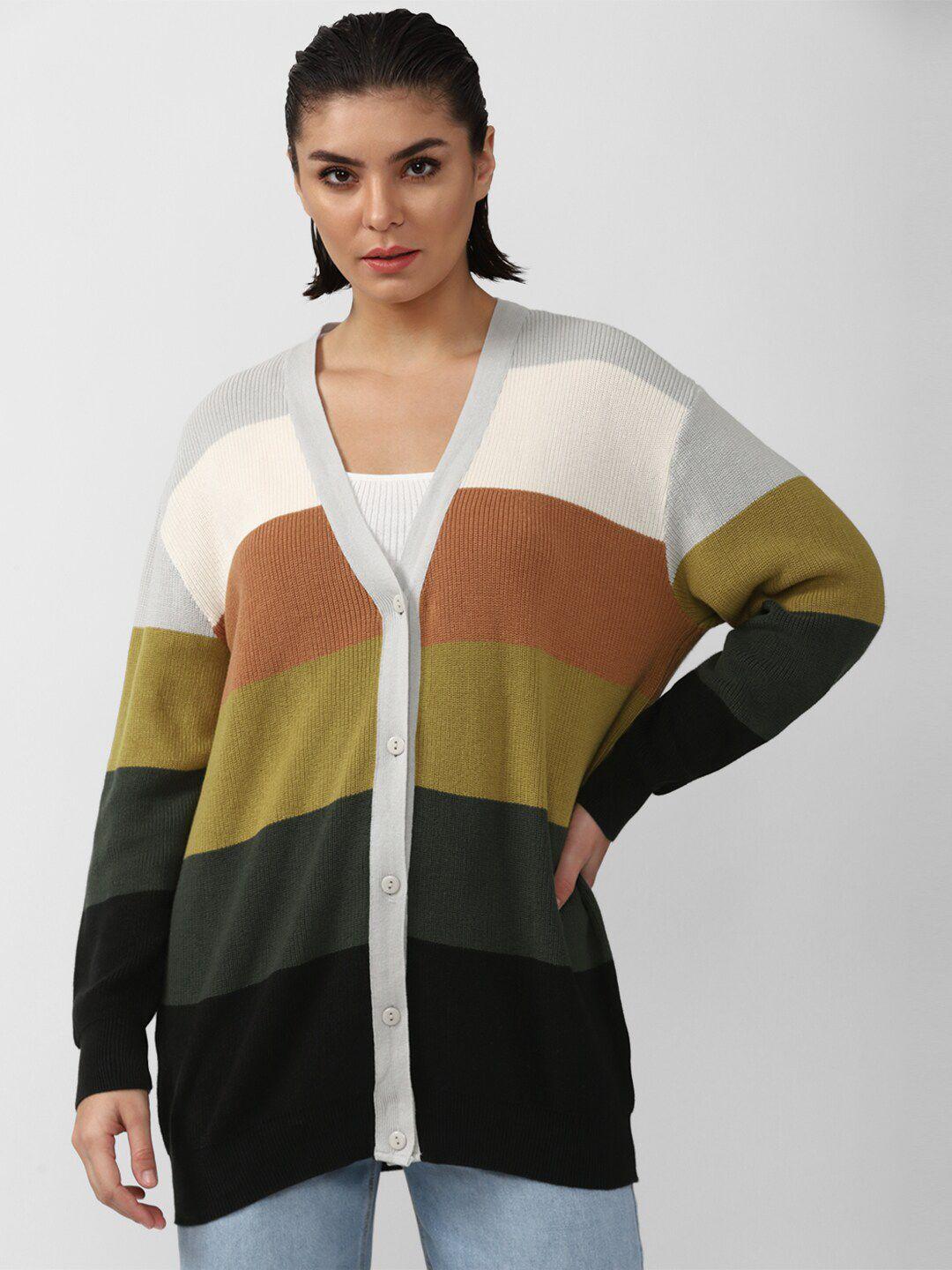 forever 21 women colourblocked pure cotton longline cardigan