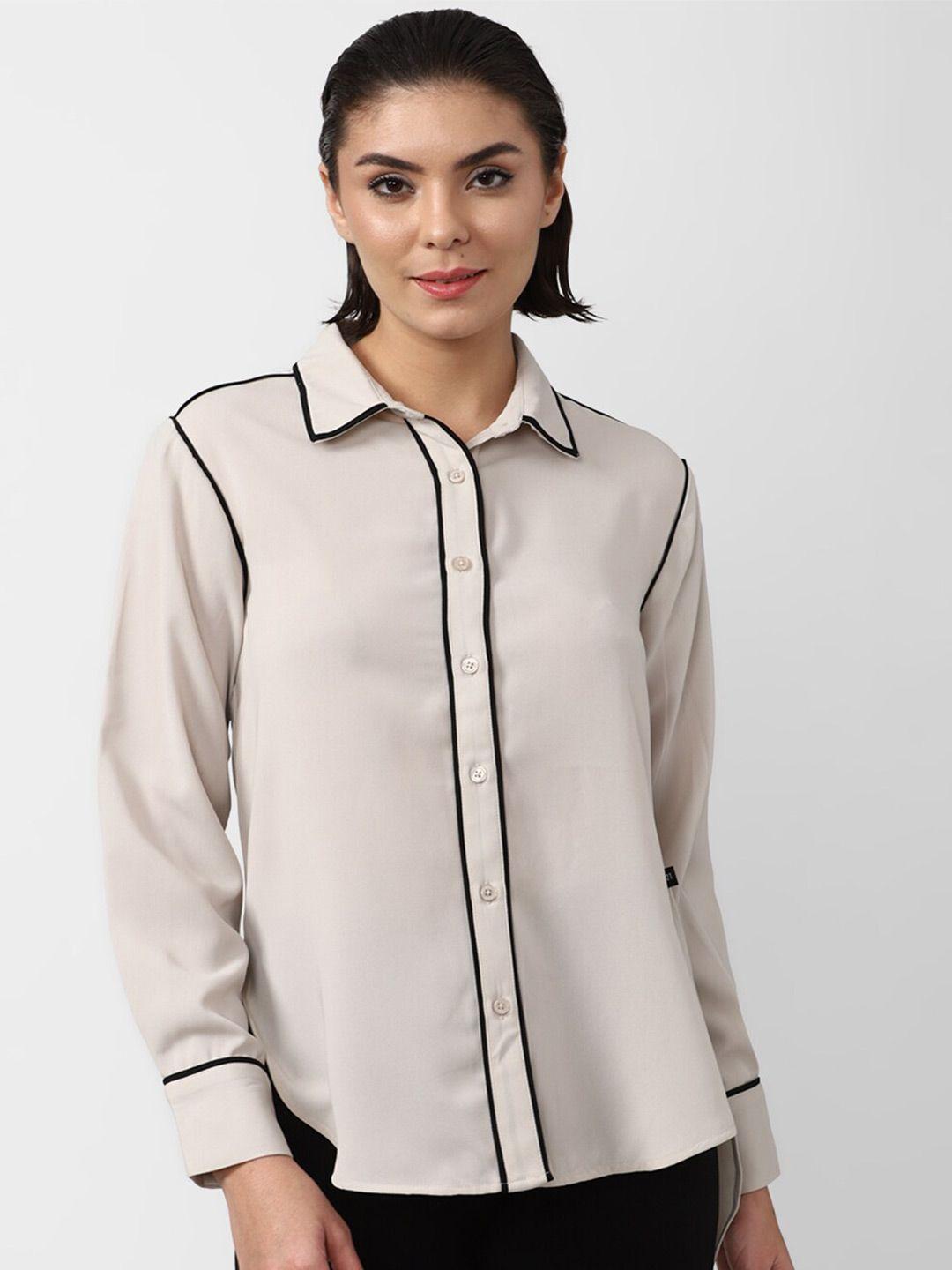 forever 21 women cream-coloured solid casual shirt