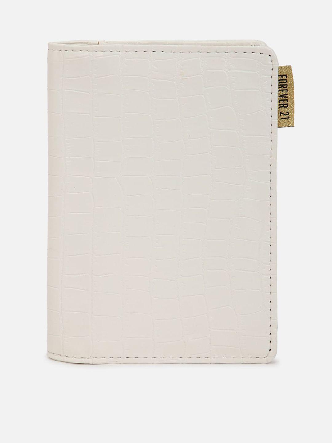 forever 21 women cream-coloured textured pu two fold wallet