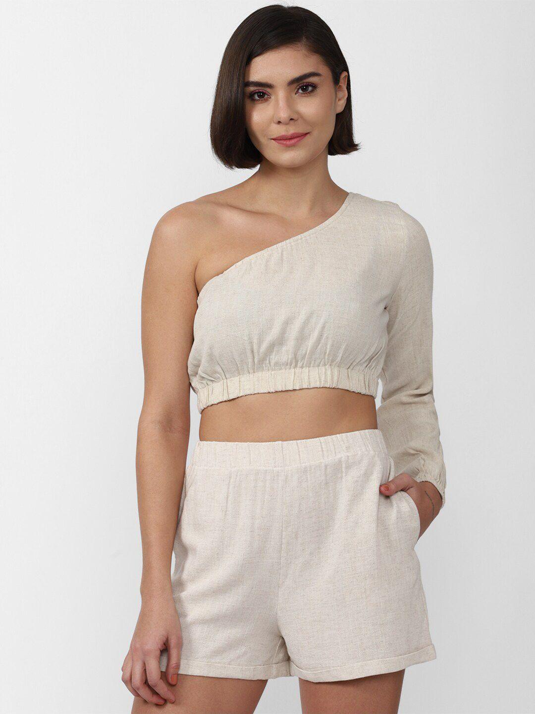 forever 21 women cream-coloured top with shorts co-ords set