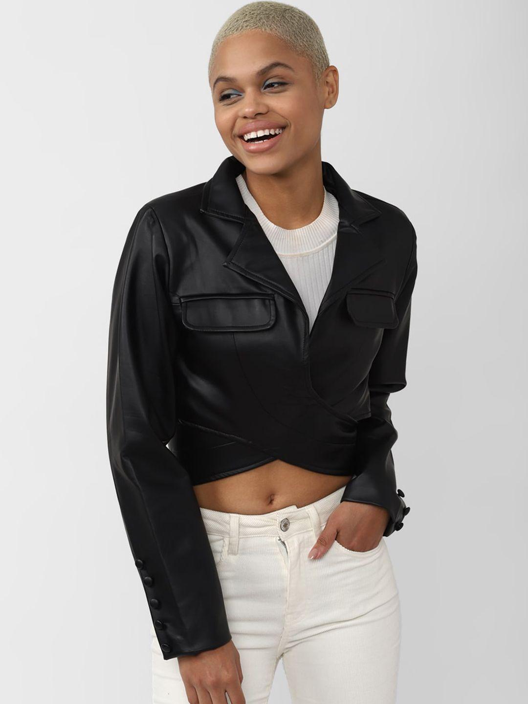 forever 21 women crop faux leather jacket