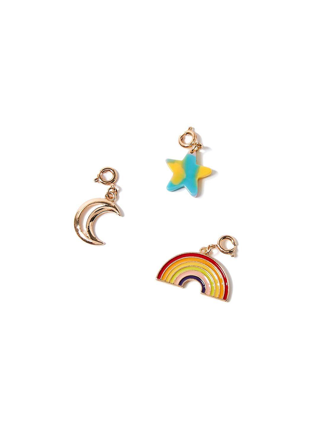forever 21 women gold-toned & multicoloured rainbow charm set of 3 pendants